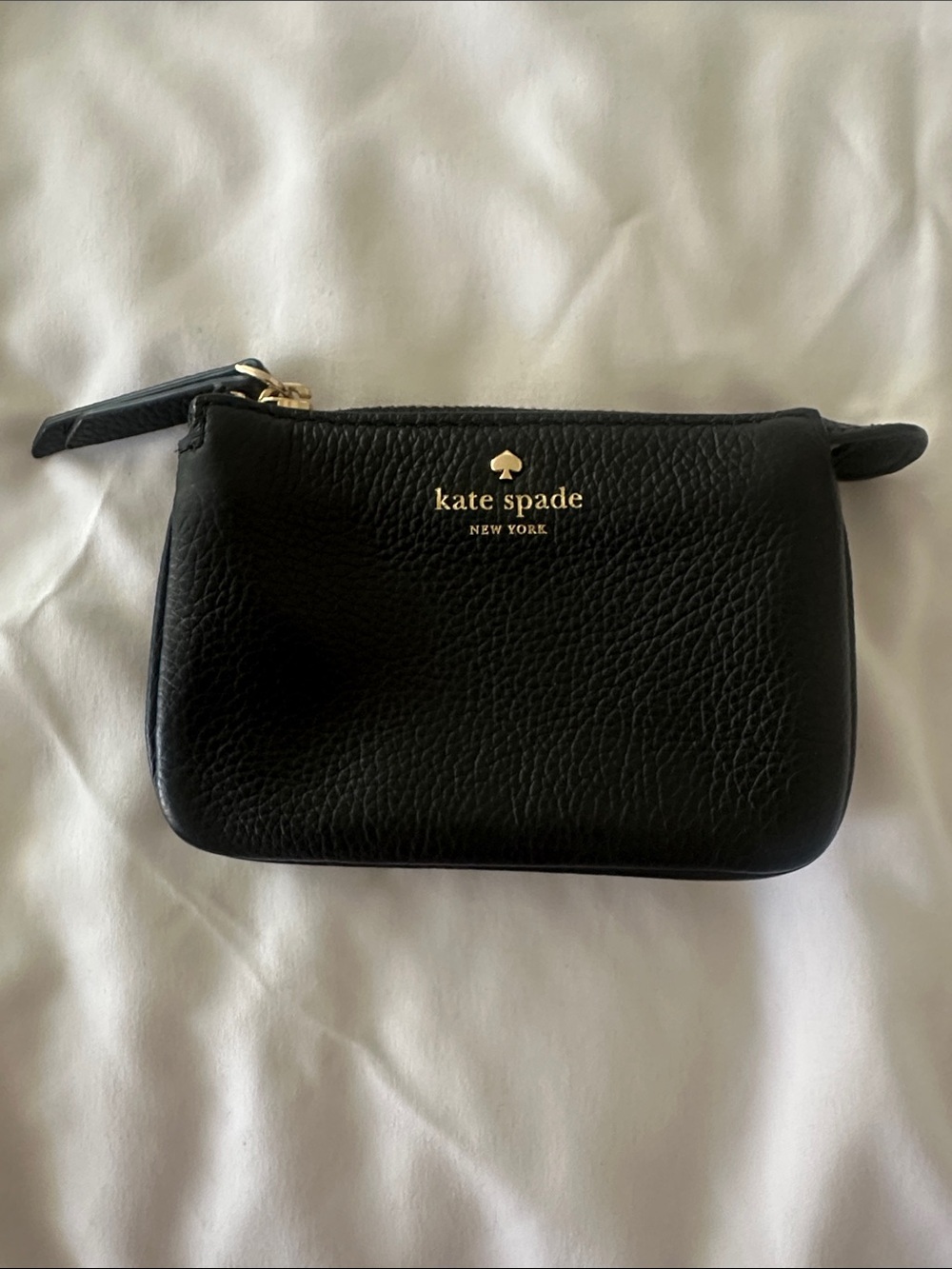 kate spade Black Pebble Leather Cosmetic Pouch with Gold Logo